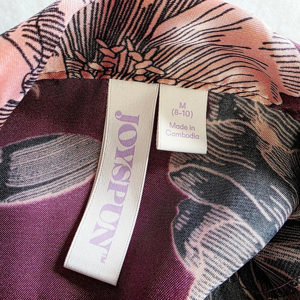 Joyspun Satin Sleep Top Medium Burgundy Floral Button Front Romantic Cottagecore - Picture 11 of 15